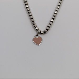 Tiffany Pink Heart Tag Bead Bracelet in Silver